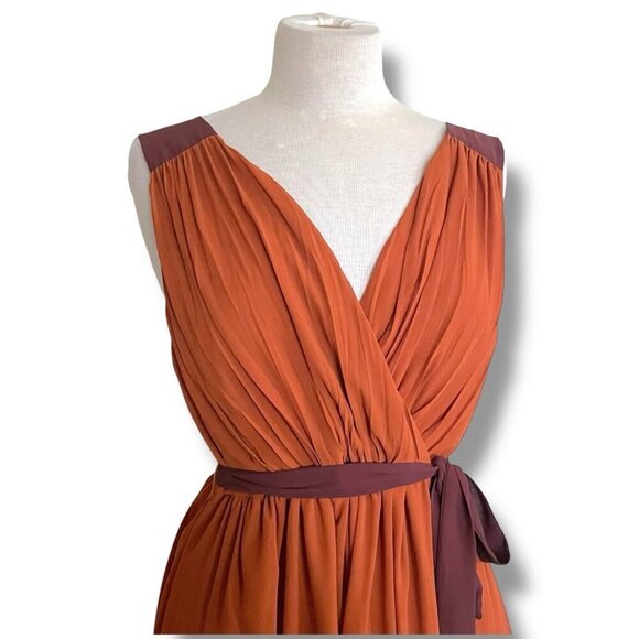 Modcloth Womens Wholly Romantic Midi Dress Sz Medium Brown Sash Belt Grecian - Picture 7 of 11